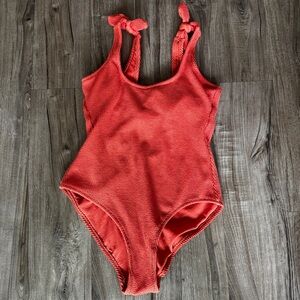 Kona Sol Orange One Piece Swimsuit with Tied Straps